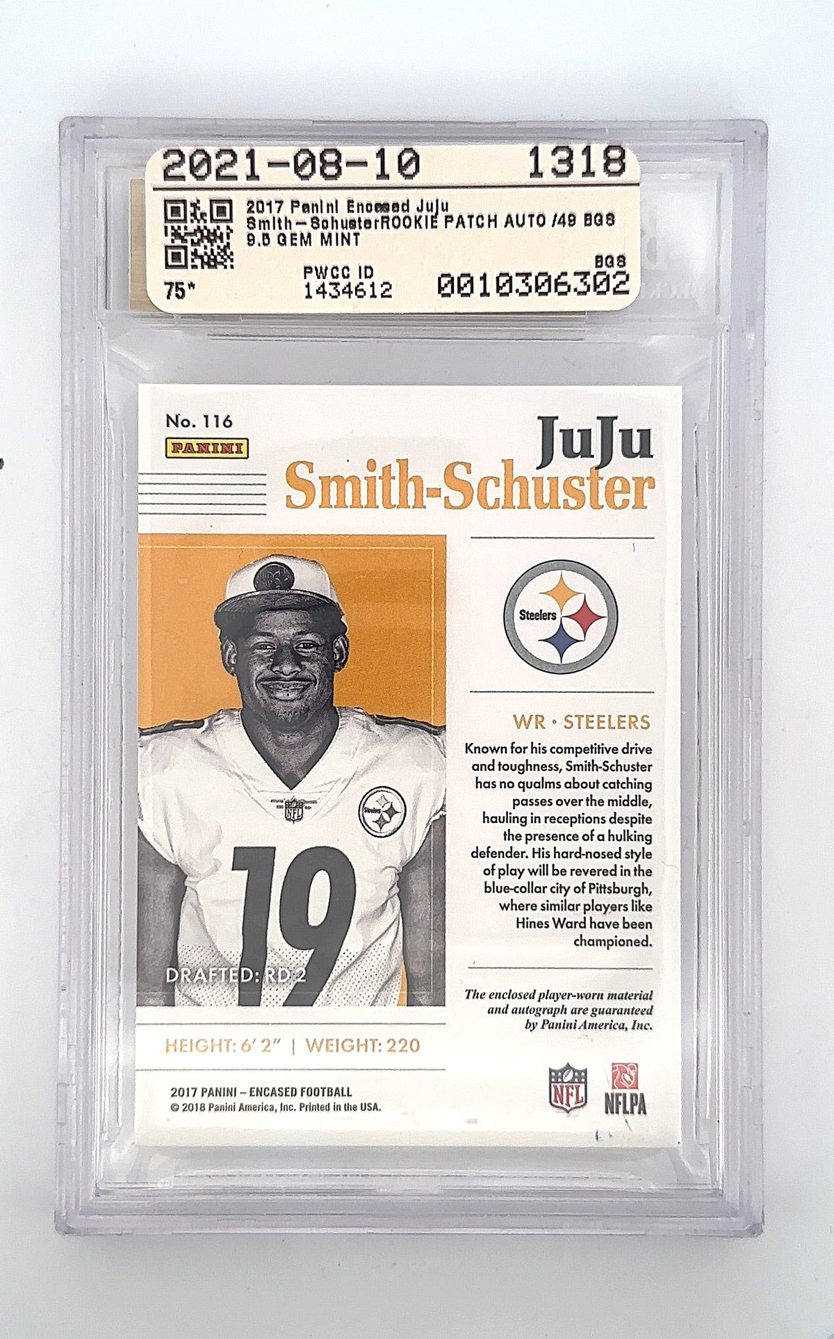 Juju Smith-Schuster 2017 Panini Encased BGS GEM MINT 9.5 — back