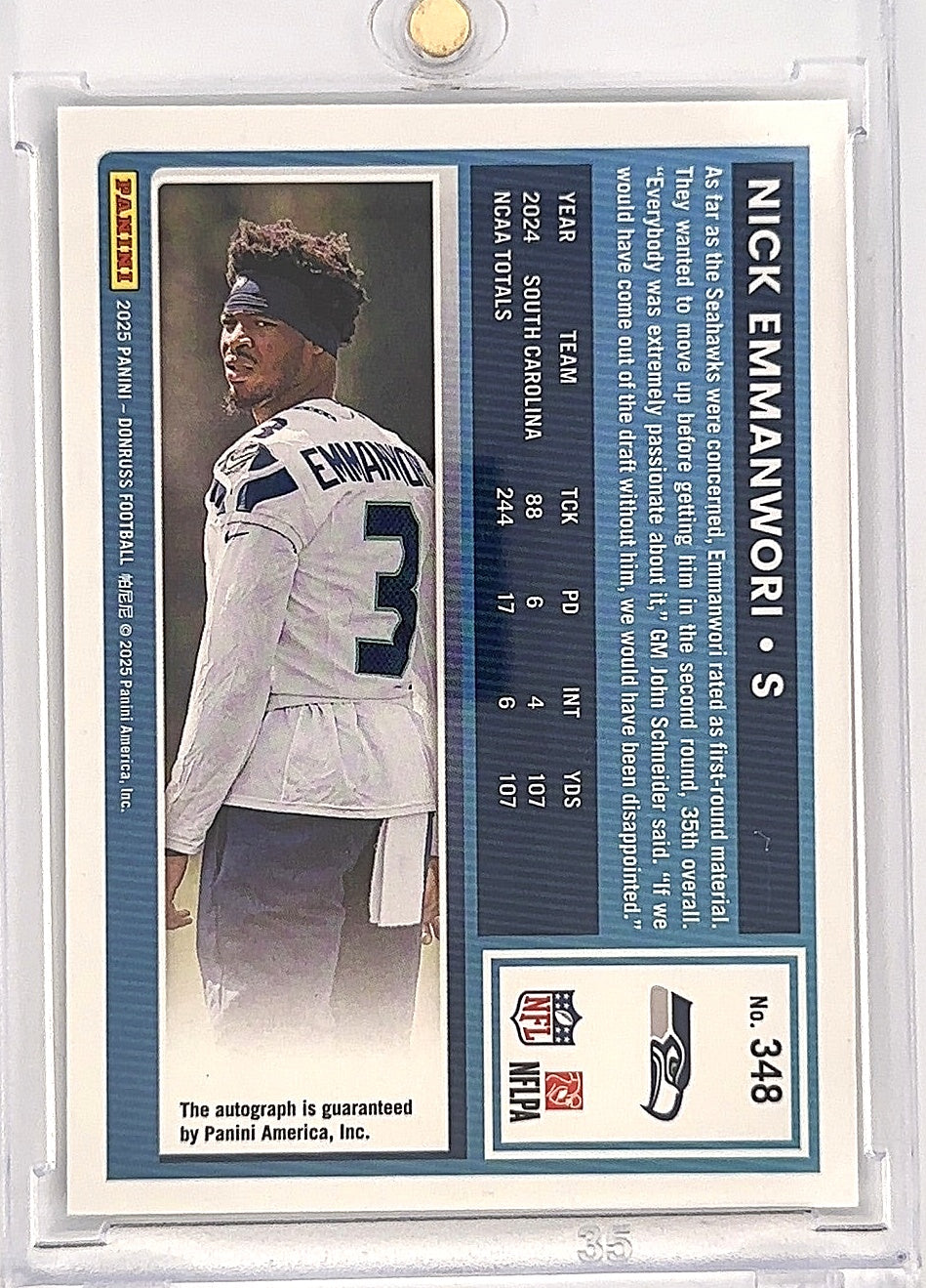 2025 Panini Donruss Nick Emmanwori [Black Autograph] #348 — back