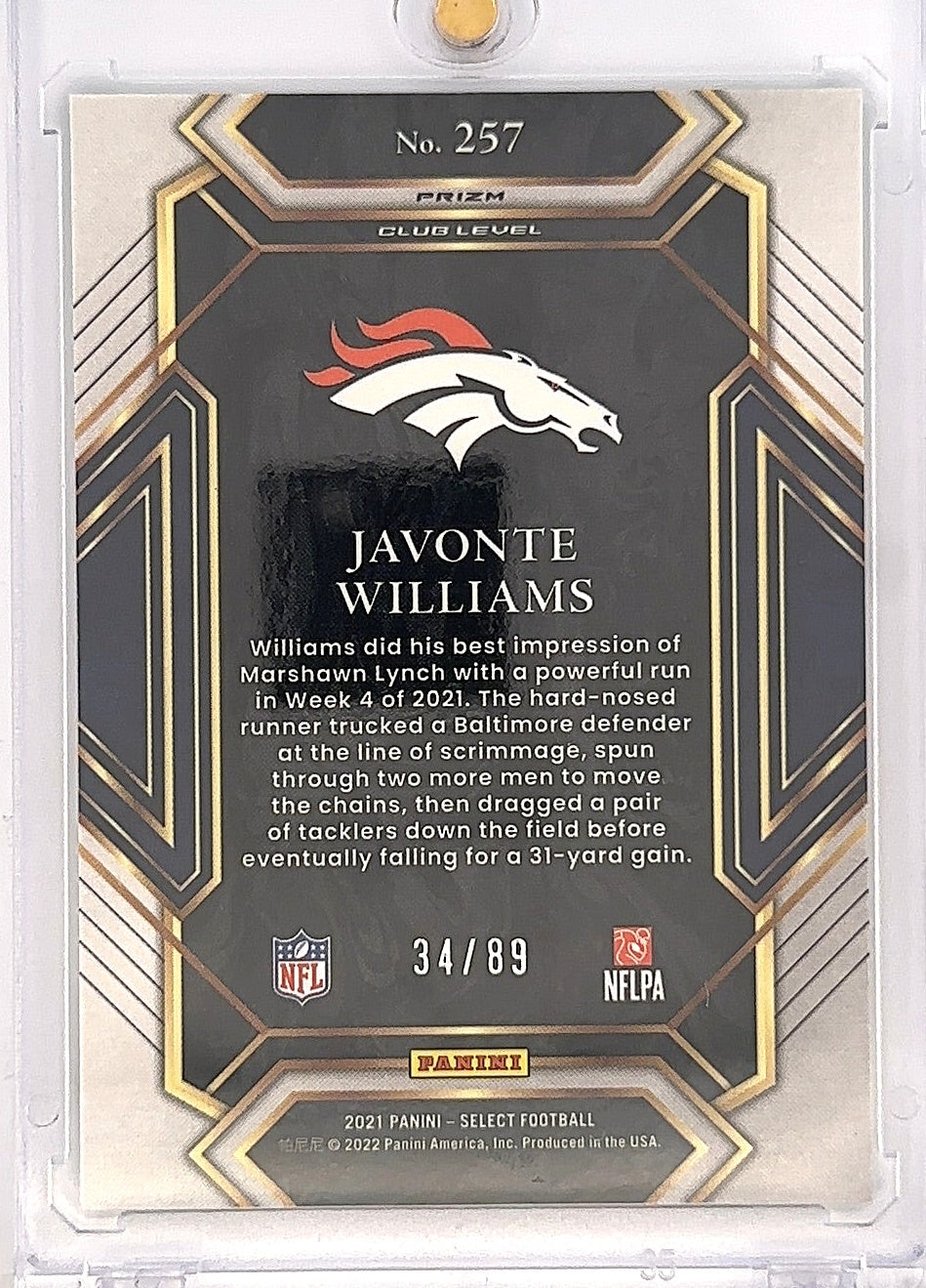 2021 Panini Select Javonte Williams [Dragon Scale] #57 — back