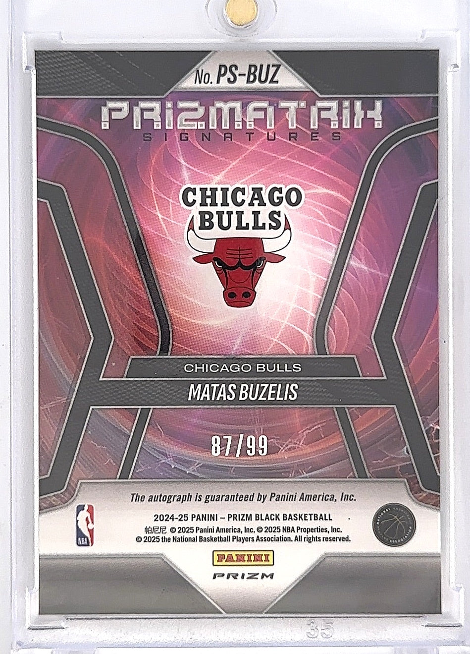 2024 Panini Prizm Black Prizmatrix Signature Matas Buzelis [Red] #9 — back