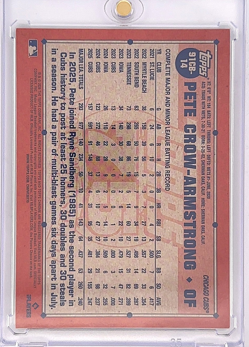 2026 Topps Chrome 1991 Pete Crow-Armstrong [Green Refractor] #91CB-14 — back