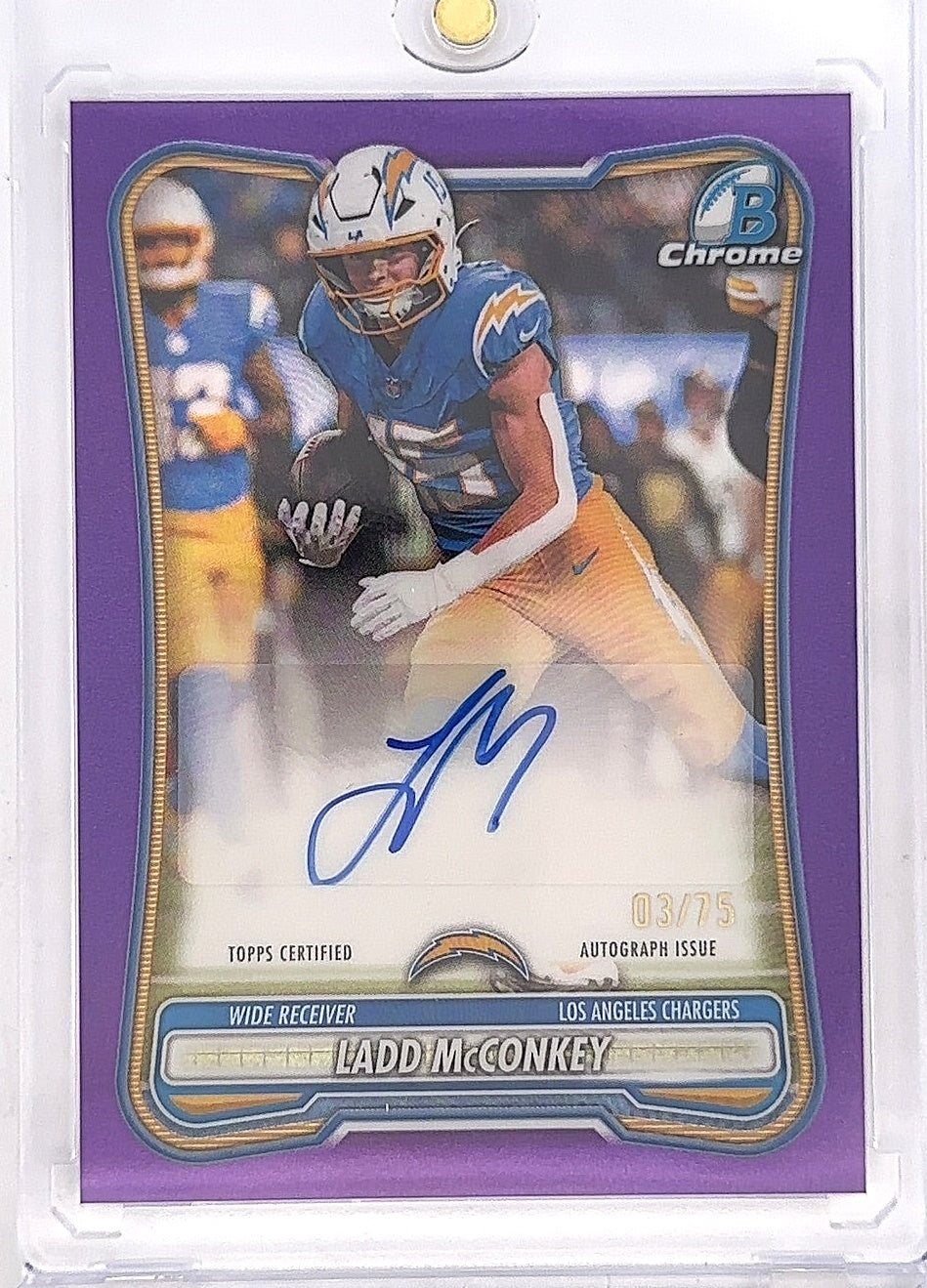 2026 Bowman Chrome Autograph NFL Ladd McConkey [Purple Refractor] #BCA-LM — front