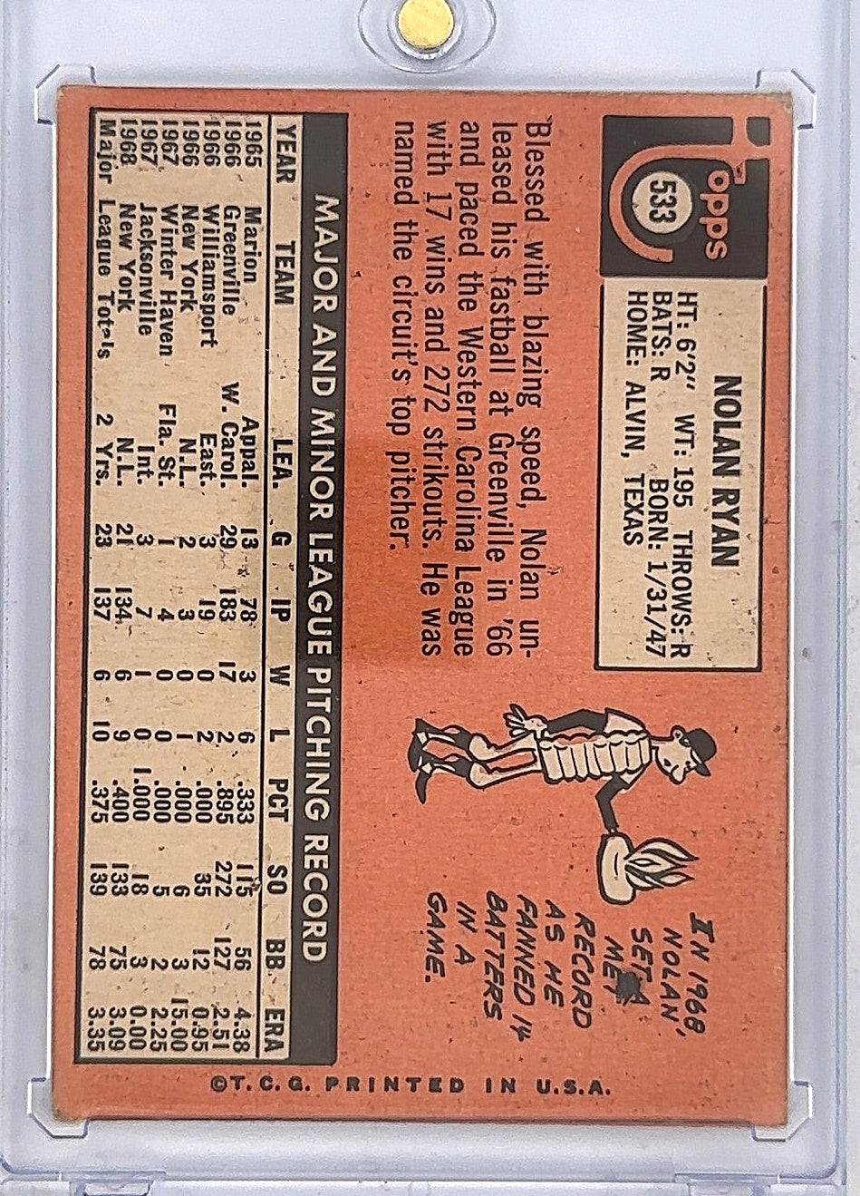 1969 Topps Nolan Ryan #533 — back