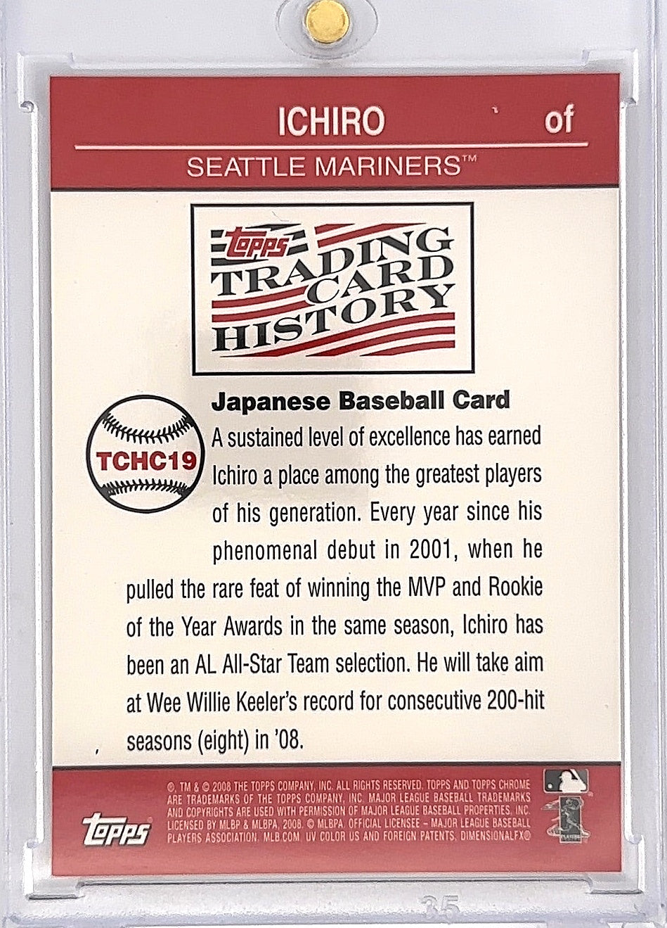 2008 Topps Chrome Trading Card History Ichiro Suzuki #TCHC19 — back