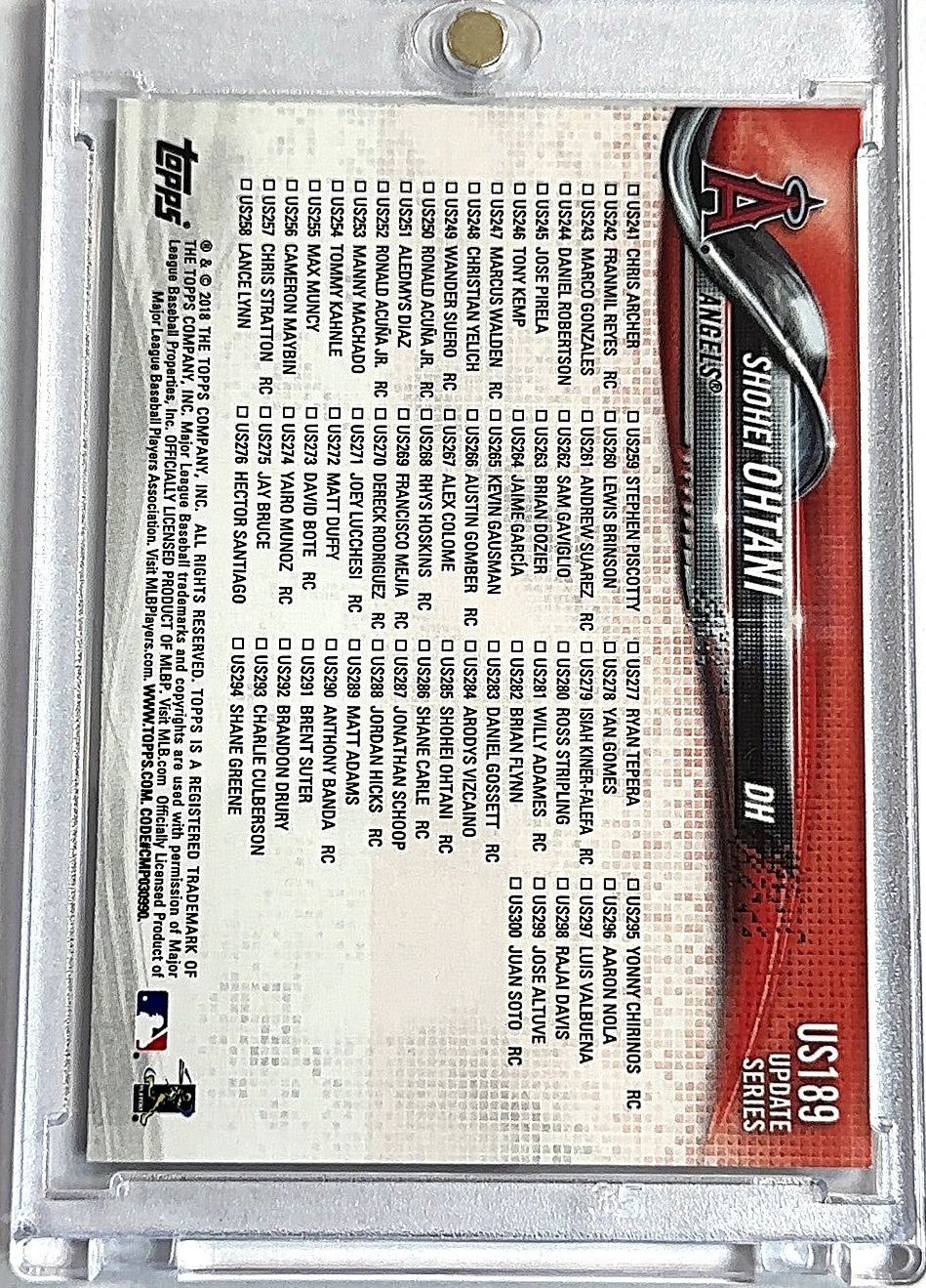 2018 Topps Update Shohei Ohtani #US189 — back