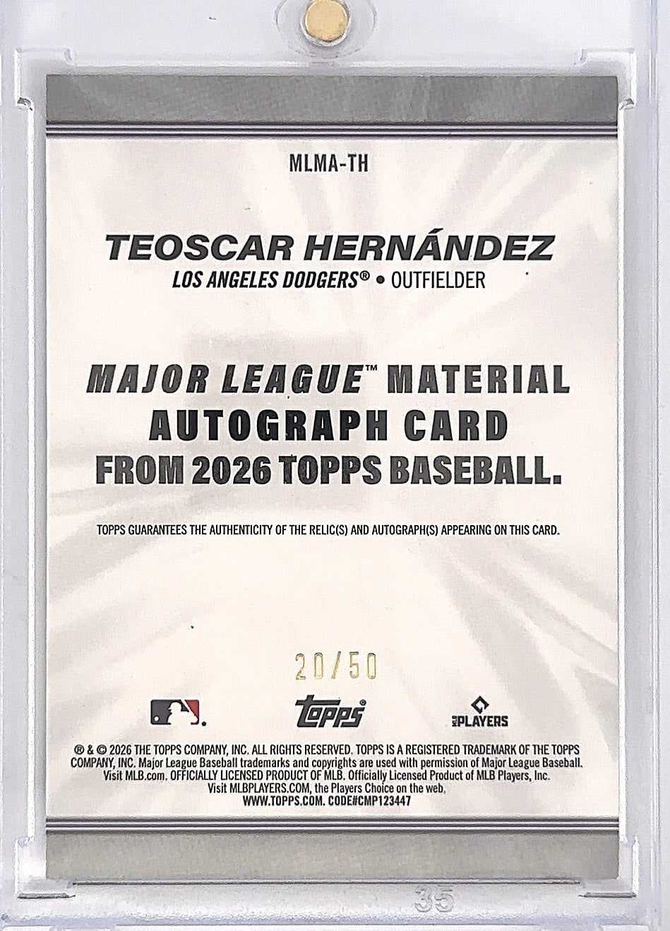2026 Topps Major League Materials Autograph Teoscar Hernandez [Gold] #MLMA-TH — back