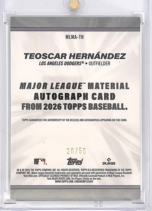 2026 Topps Major League Materials Autograph Teoscar Hernandez [Gold] #MLMA-TH — back