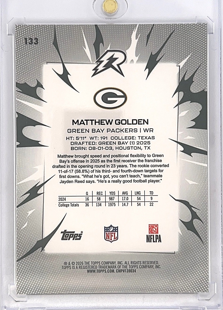 2025 Topps Resurgence Matthew Golden [Digital Surge] #133 — back