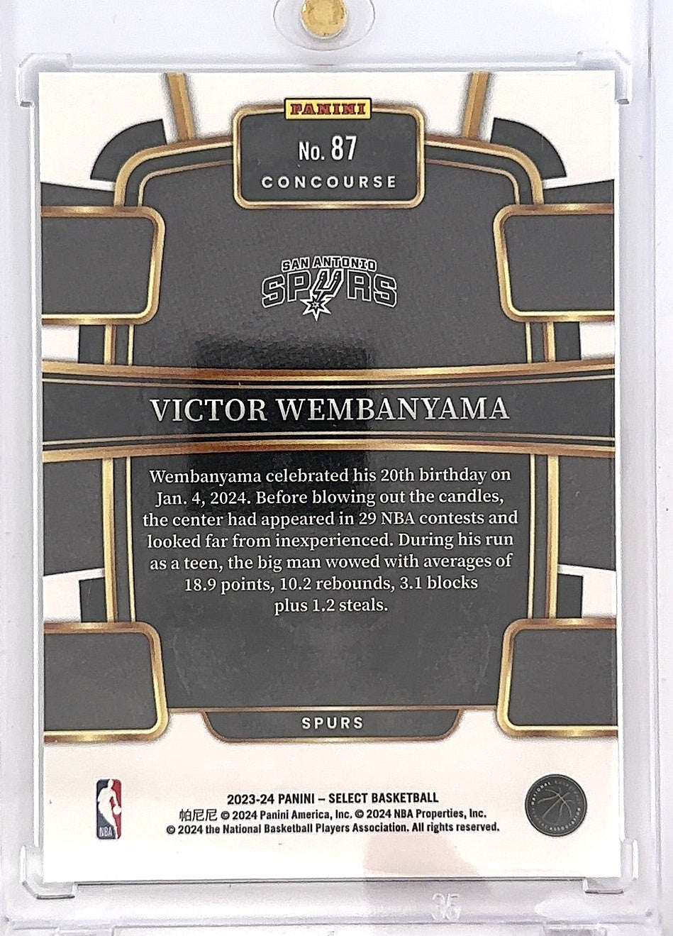 2023 Panini Select Victor Wembanyama [Blue] #87 — back