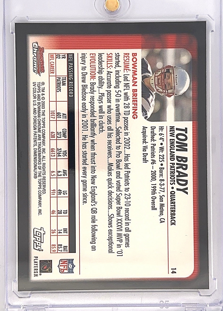 2003 Bowman Chrome Tom Brady #14 — back