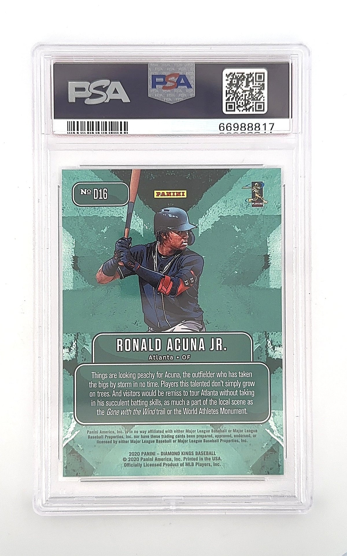 2020 Panini Diamond Kings Downtown Ronald Acuna Jr #D16 PSA 10 — back