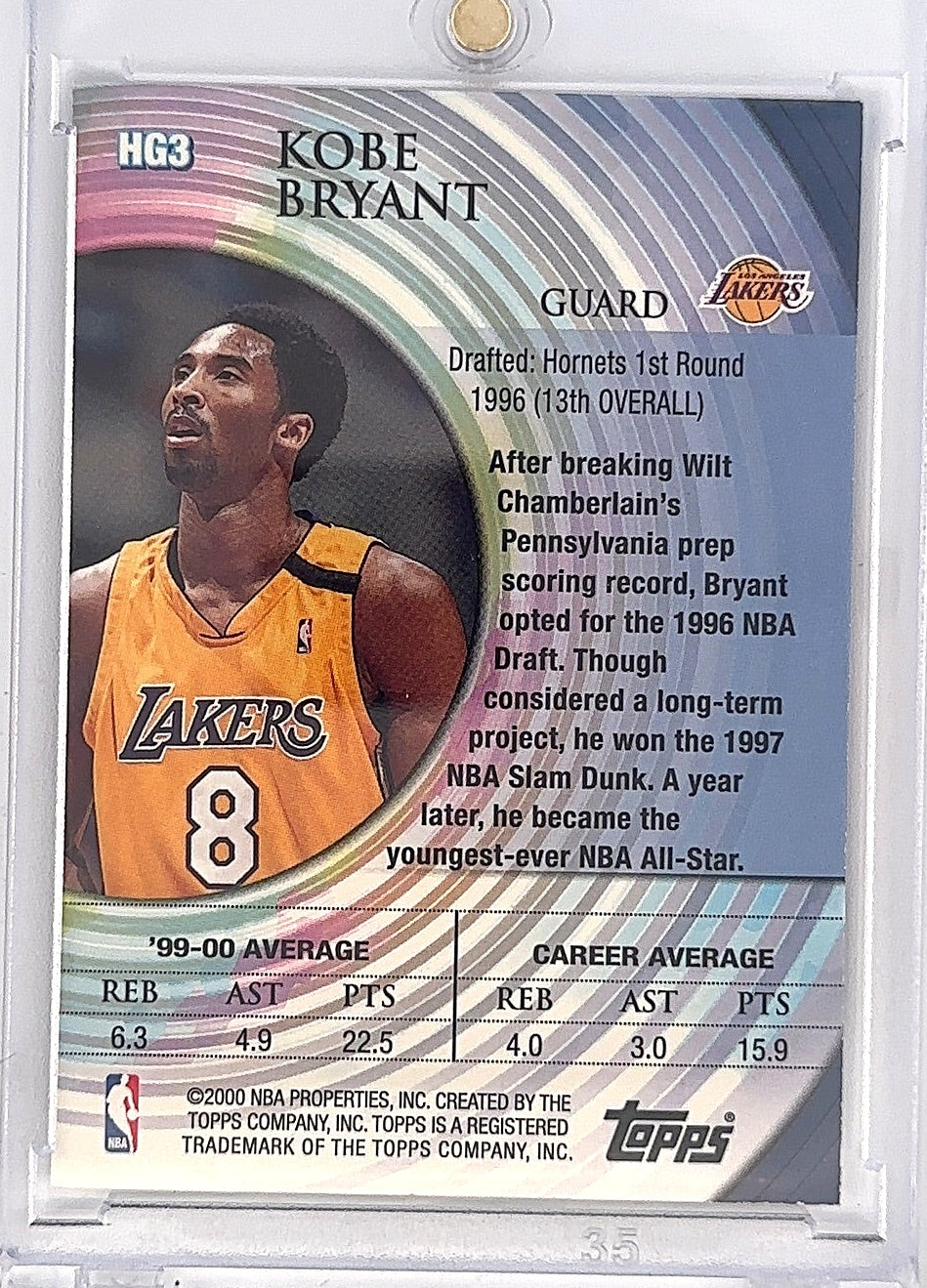 2000 Topps Hidden Gems Kobe Bryant #HG3 — back
