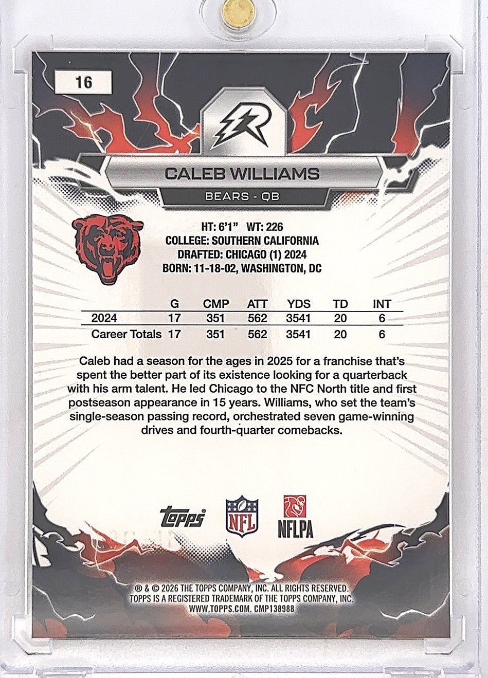 2025 Topps Resurgence Caleb Williams /199 [Crimson Surge] #16 — back
