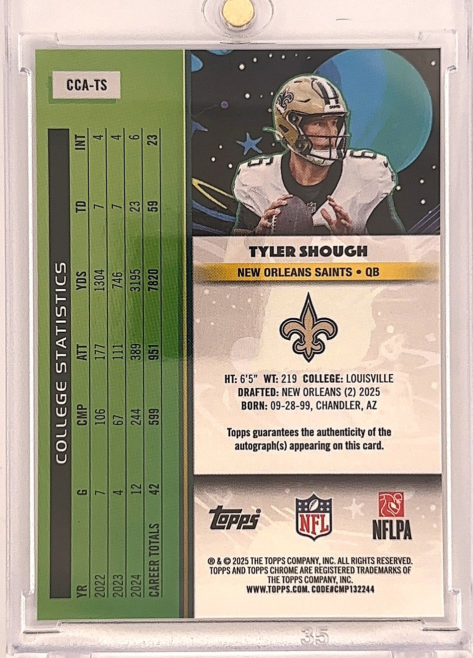2025 Tyler Shough Topps Chrome Cosmic Refractor Auto [CCA-TS] — back