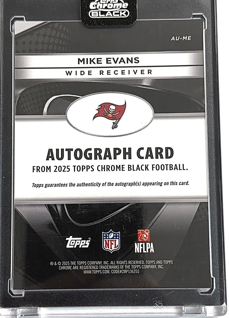 2025 Topps Chrome Black Autograph Mike Evans [Gold Mini-Diamond] #AU-ME AUTO — back