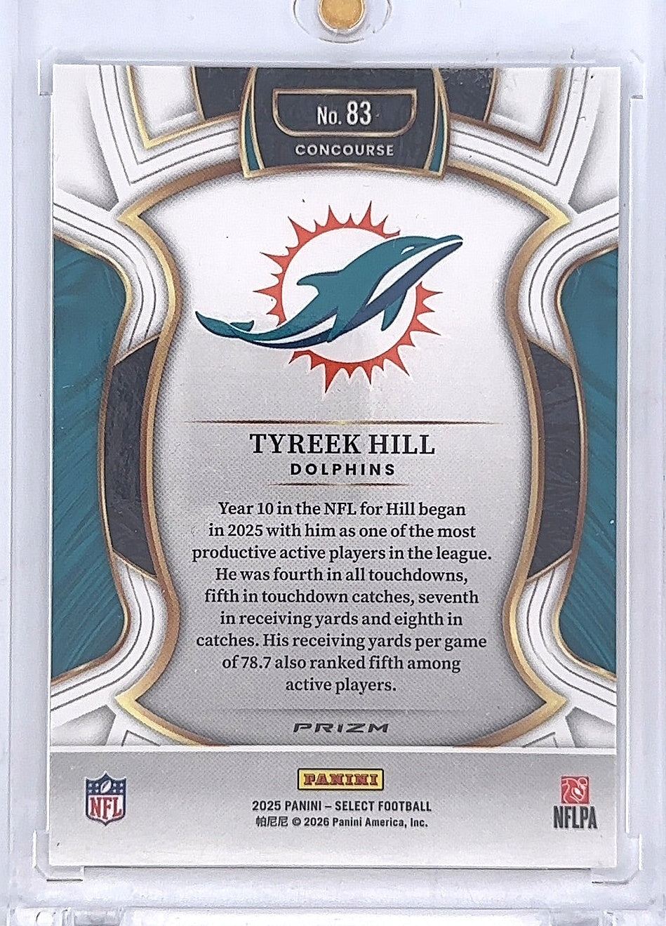 2025 Panini Select Tyreek Hill [Zebra Prizm] #83 — back