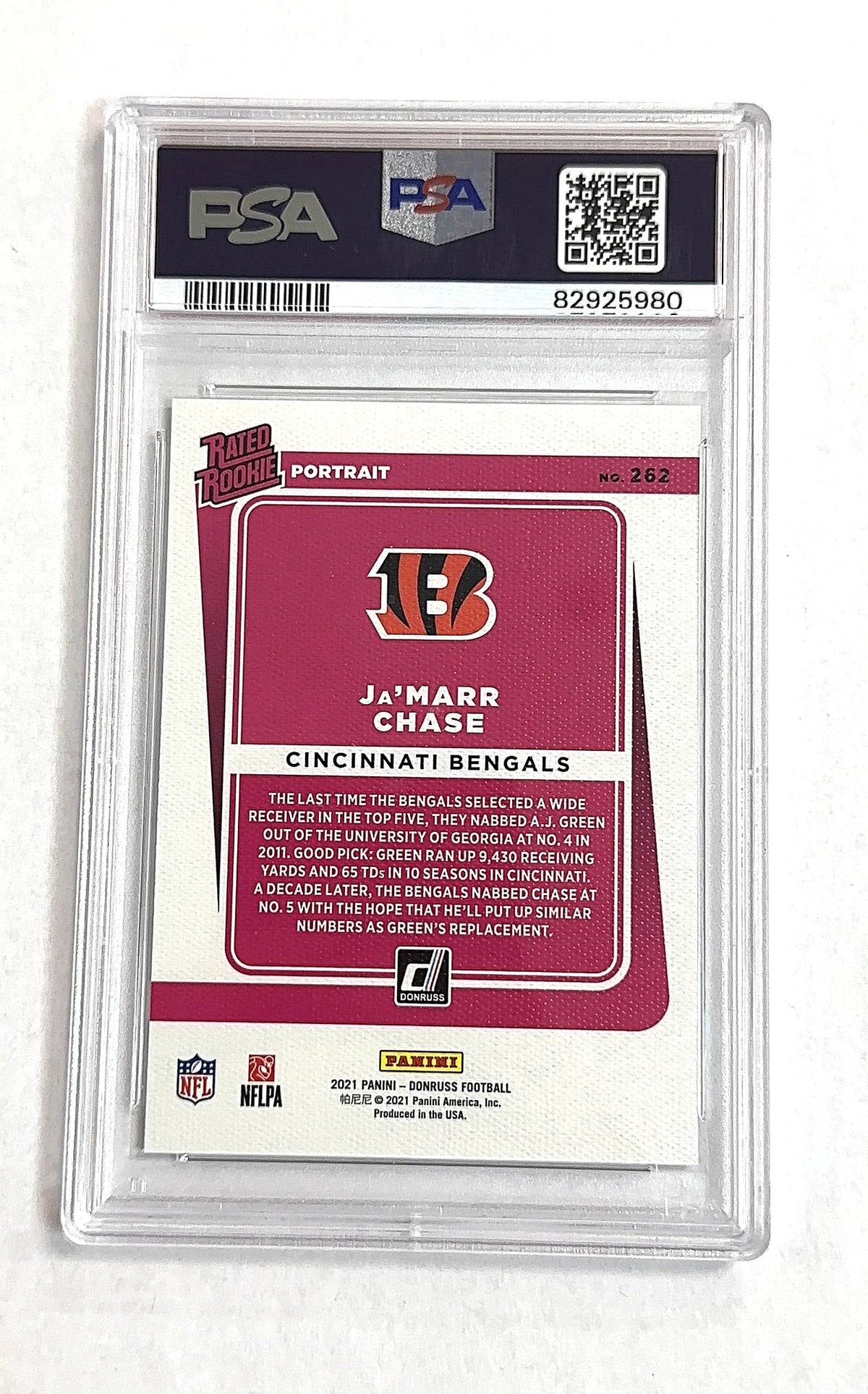 2021 Panini Donruss Ja'Marr Chase [Portrait] #262 PSA 10 — back