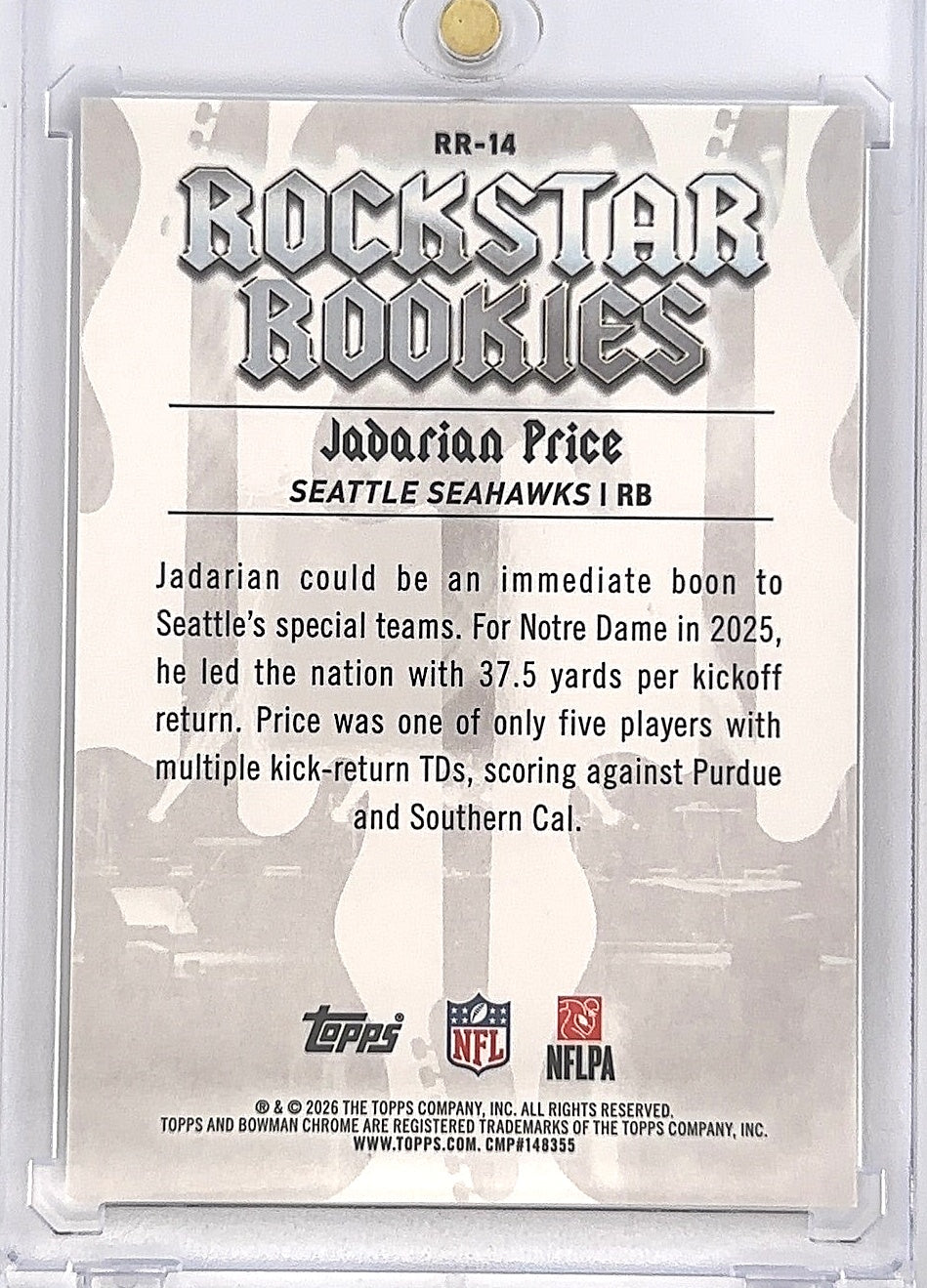 2026 Bowman Rockstar Rookie Jadarian Price [Orange Refractor] #RR-14 — back