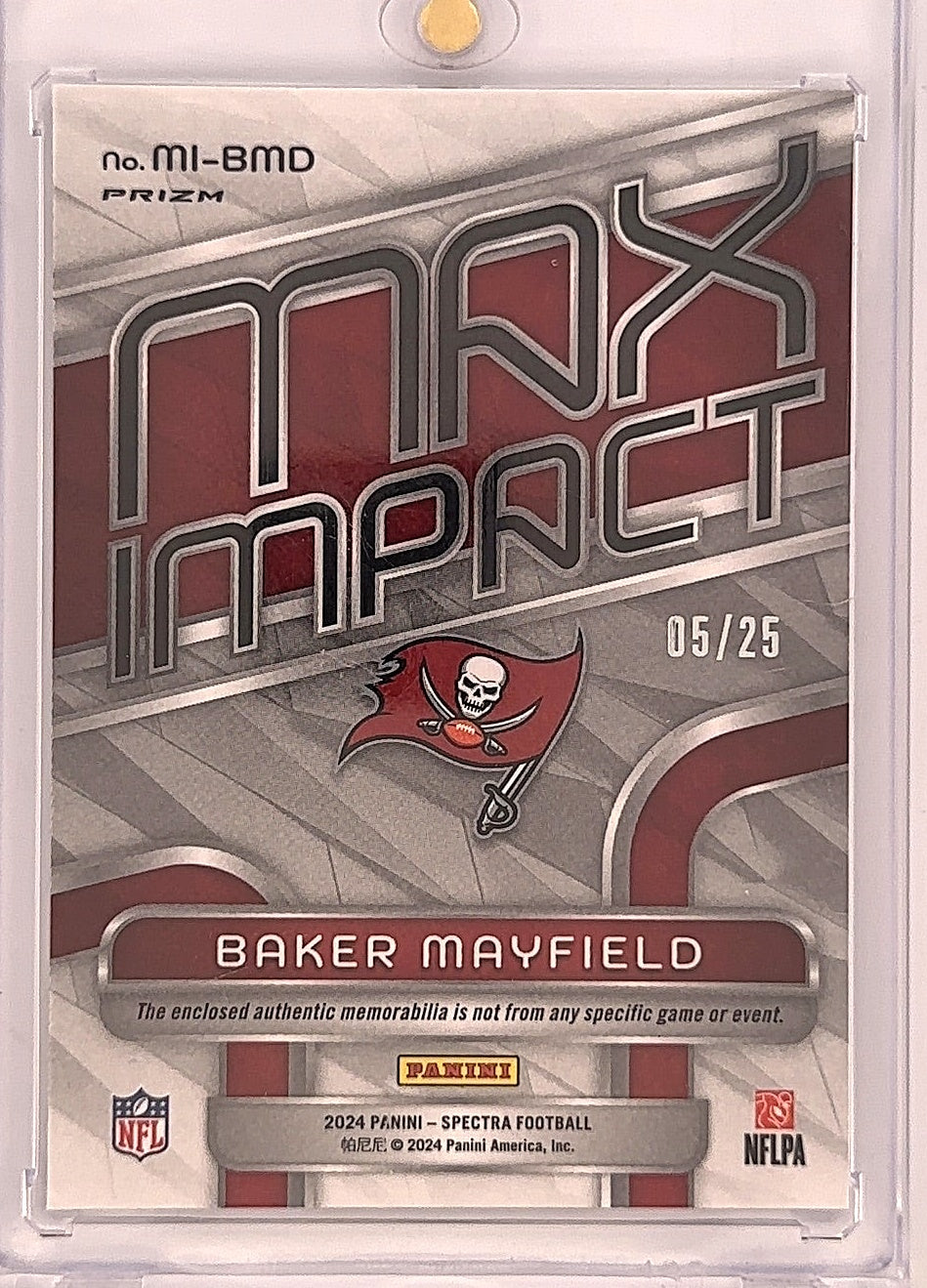 2024 Panini Spectra Max Impact Baker Mayfield /25 #MI-BMD — back