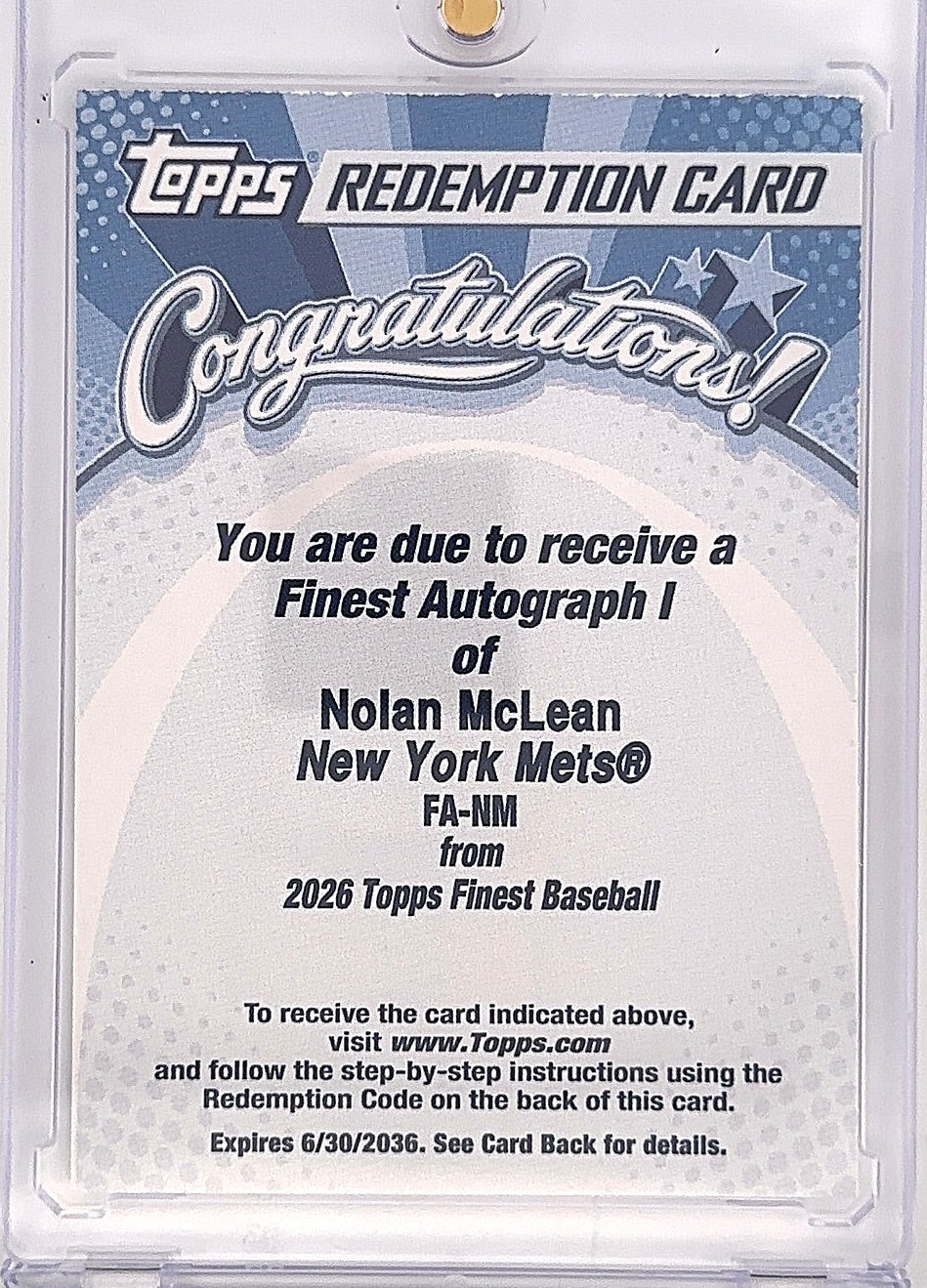 2026 Topps Finest Autograph Nolan McLean #FA-NM — front