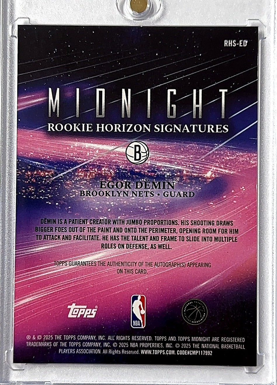 2025 Topps Midnight Rookie Horizon Signature Egor Demin [Dusk] #RHS-ED AUTO — back
