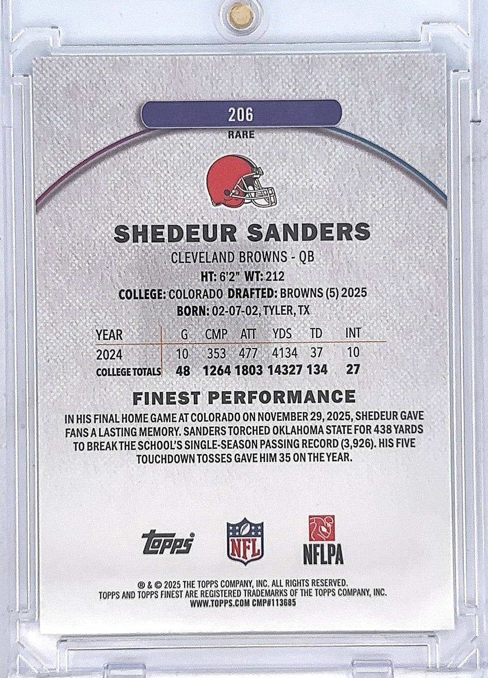 Shedeur Sanders 084/150 #206 — back