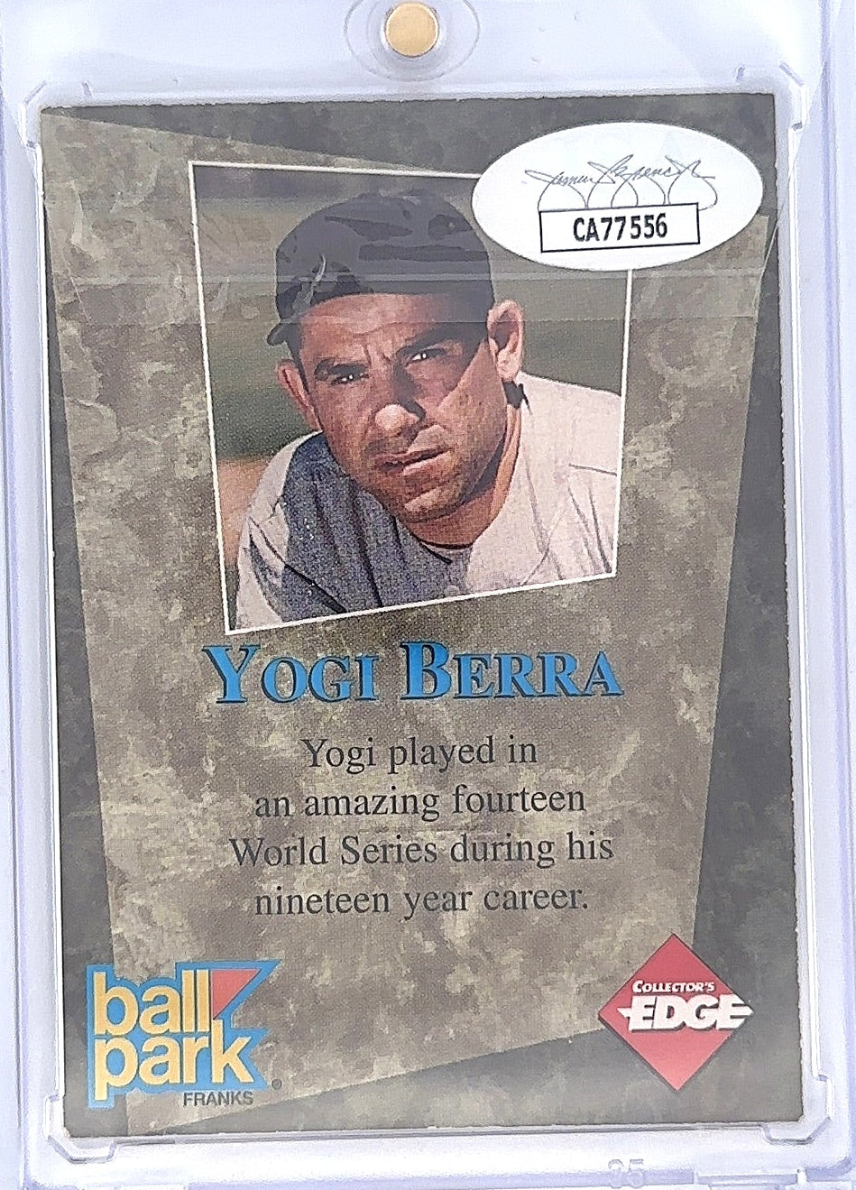 Yogi Berra Ball Park Franks Collectors Edge Autograph — back