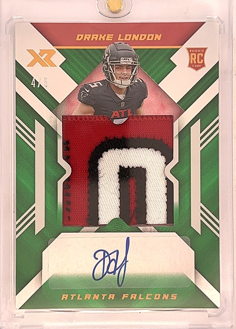 2022 Panini XR Rookie XL Swatch Autographs Drake London [Green] #RXA-DL — front