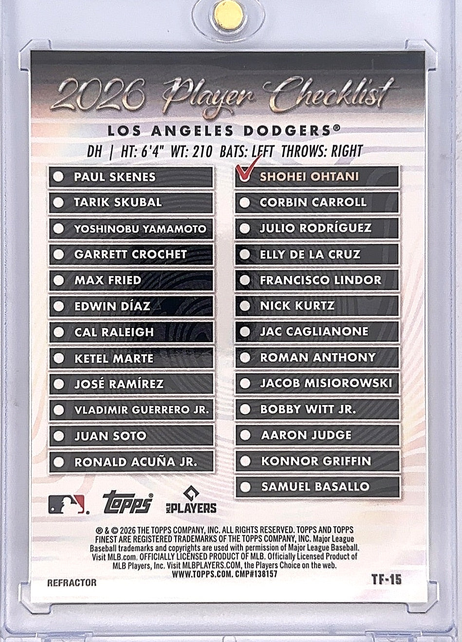 2026 Topps Finest Team Shohei Ohtani [Refractor] #TF-15 — back