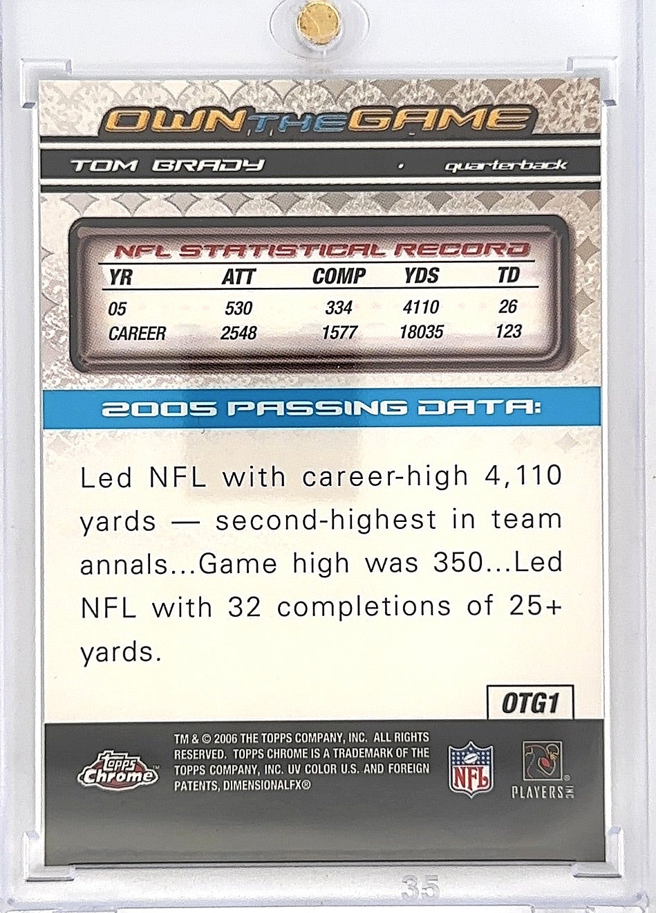 2006 Topps Chrome Own the Game Tom Brady #OTG1 — back