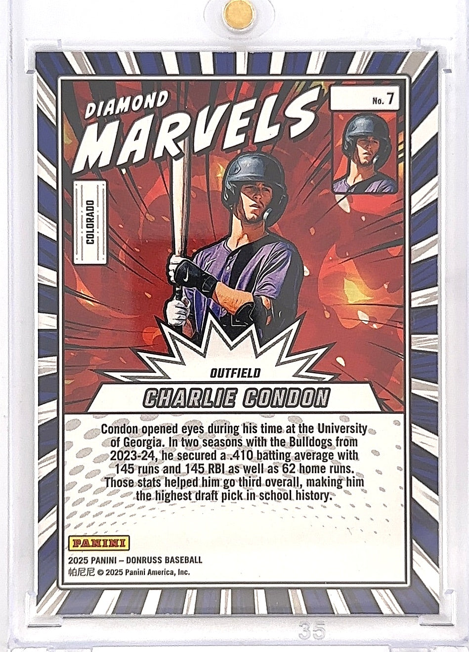 2025 Panini Donruss Diamond Marvels Charlie Condon [Green Xplosion] #7 — back