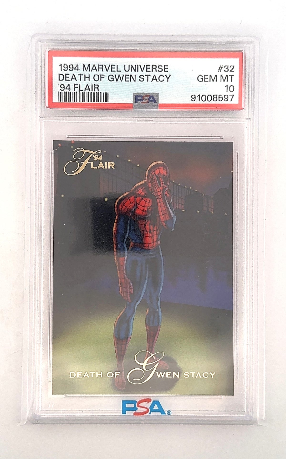 Death of Gwen Stacy 1994 Marvel Universe 94 Flair PSA GEM MT 10 — front