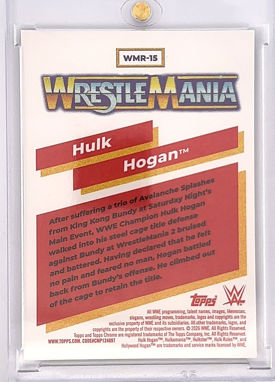 2026 Hulk Hogan Topps WrestleMania /50 [Gold] #WMR-15 — back