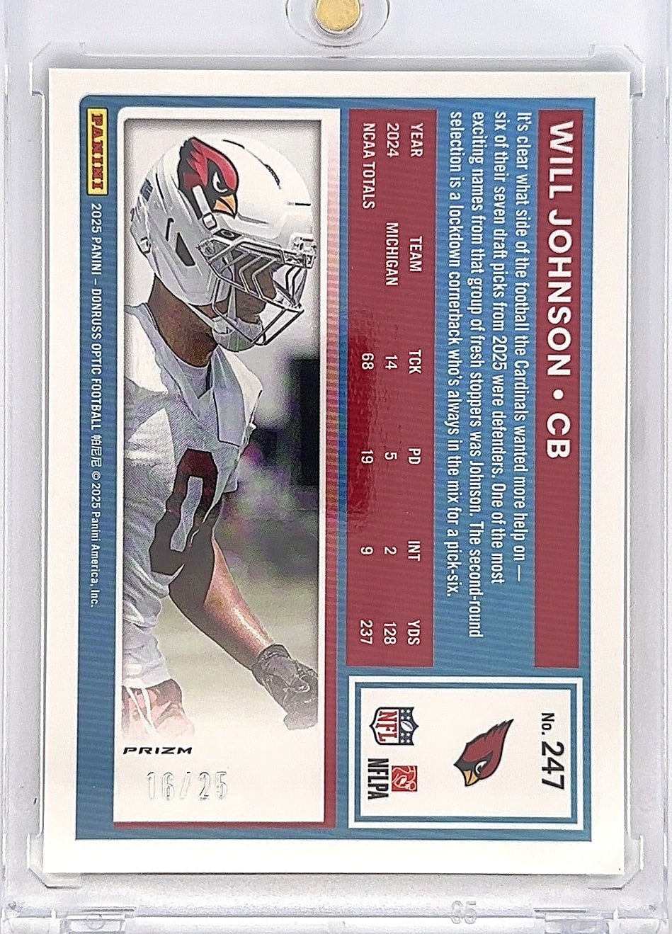 2025 Panini Donruss Optic Will Johnson [Black Pandora] #247 16/25 — back
