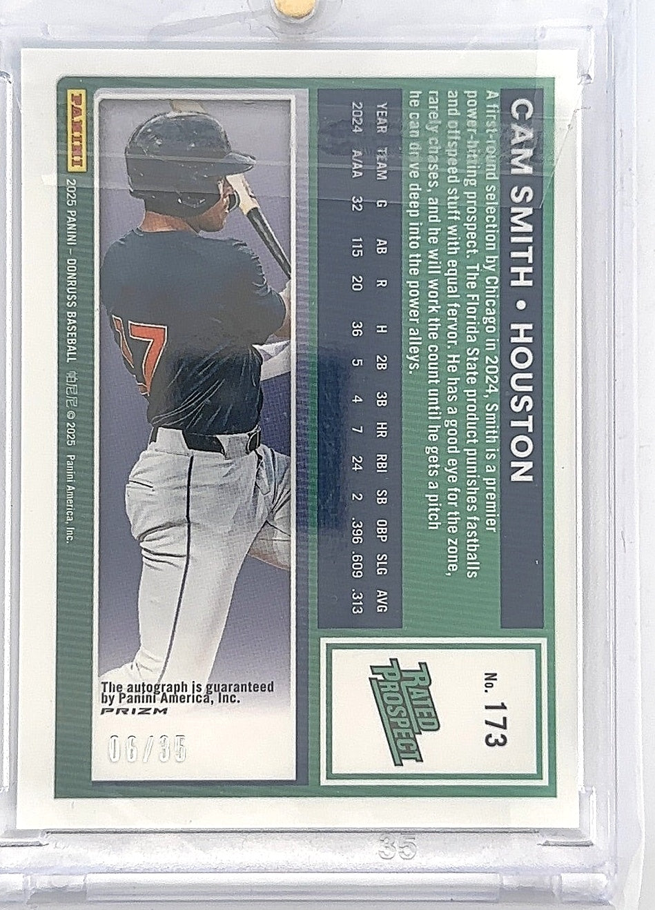 Cam Smith Rated Prospect Autograph 06/35 — back