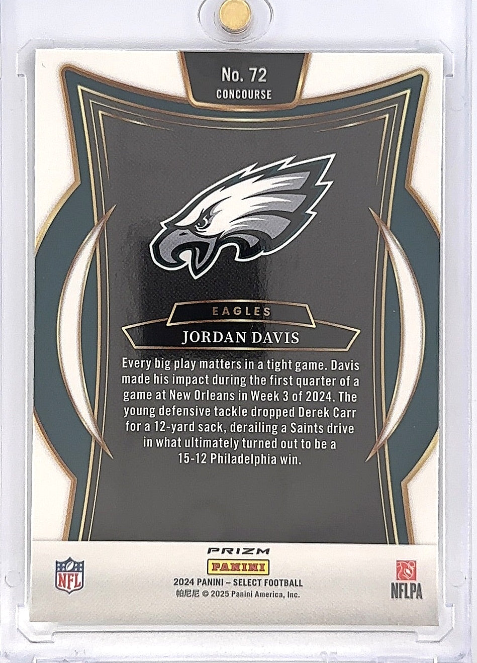 2024 Panini Select Jordan Davis [Zebra Prizm Shock] #72 — back