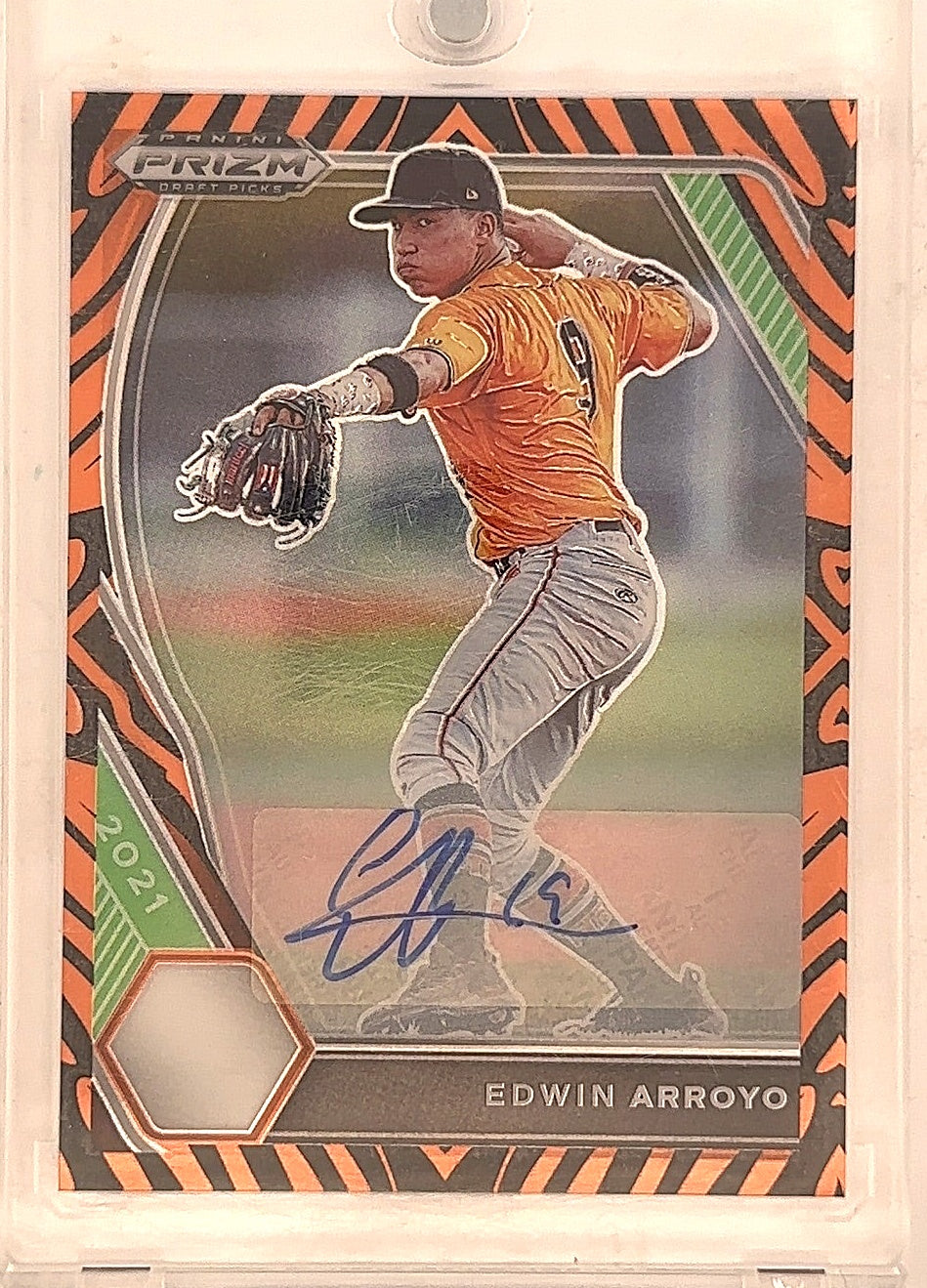 2021 Panini Prizm Draft Picks Edwin Arroyo [Autograph Tiger Stripes Prizm] #PDP48 — front