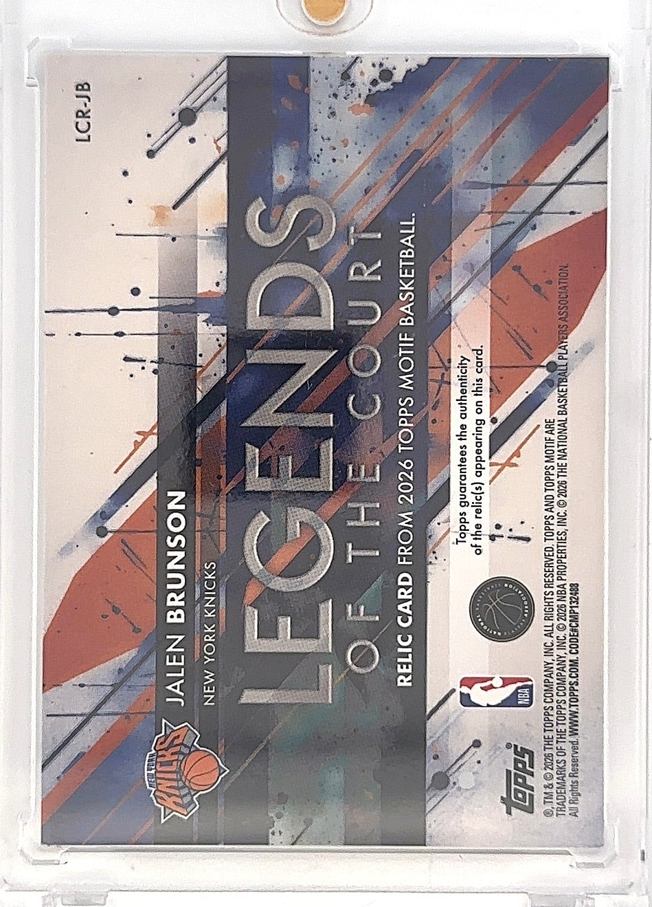 2025 Topps Motif Legends of the Court Relic Jalen Brunson /99 #LCR-JB — back