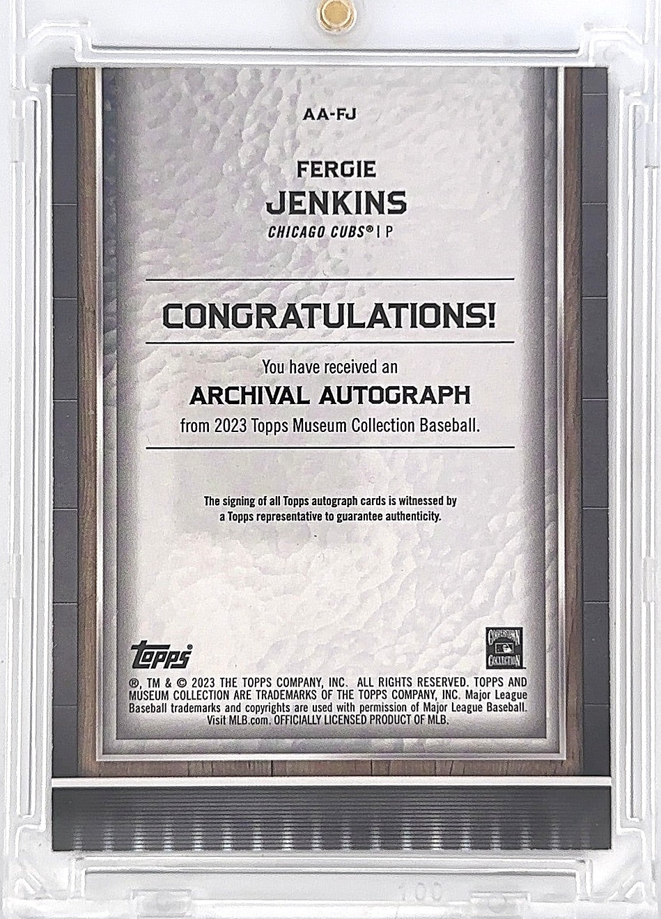 2023 Topps Museum Collection Fergie Jenkins Archival Autograph #AA-FJ 07/20 — back