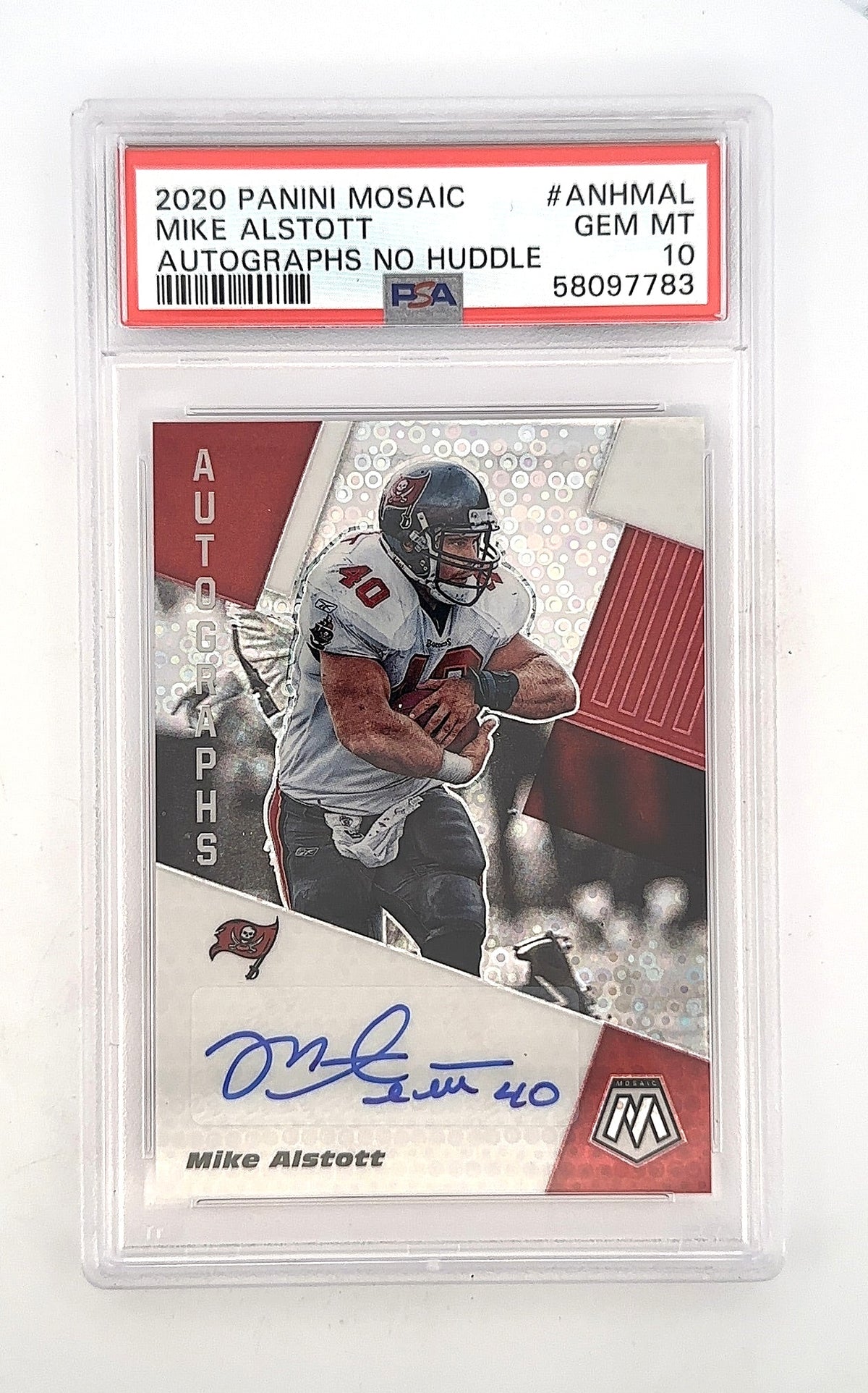 Mike Alstott 2022 Panini Mosaic Autograph “No Huddle” PSA GEM MT 10 — front