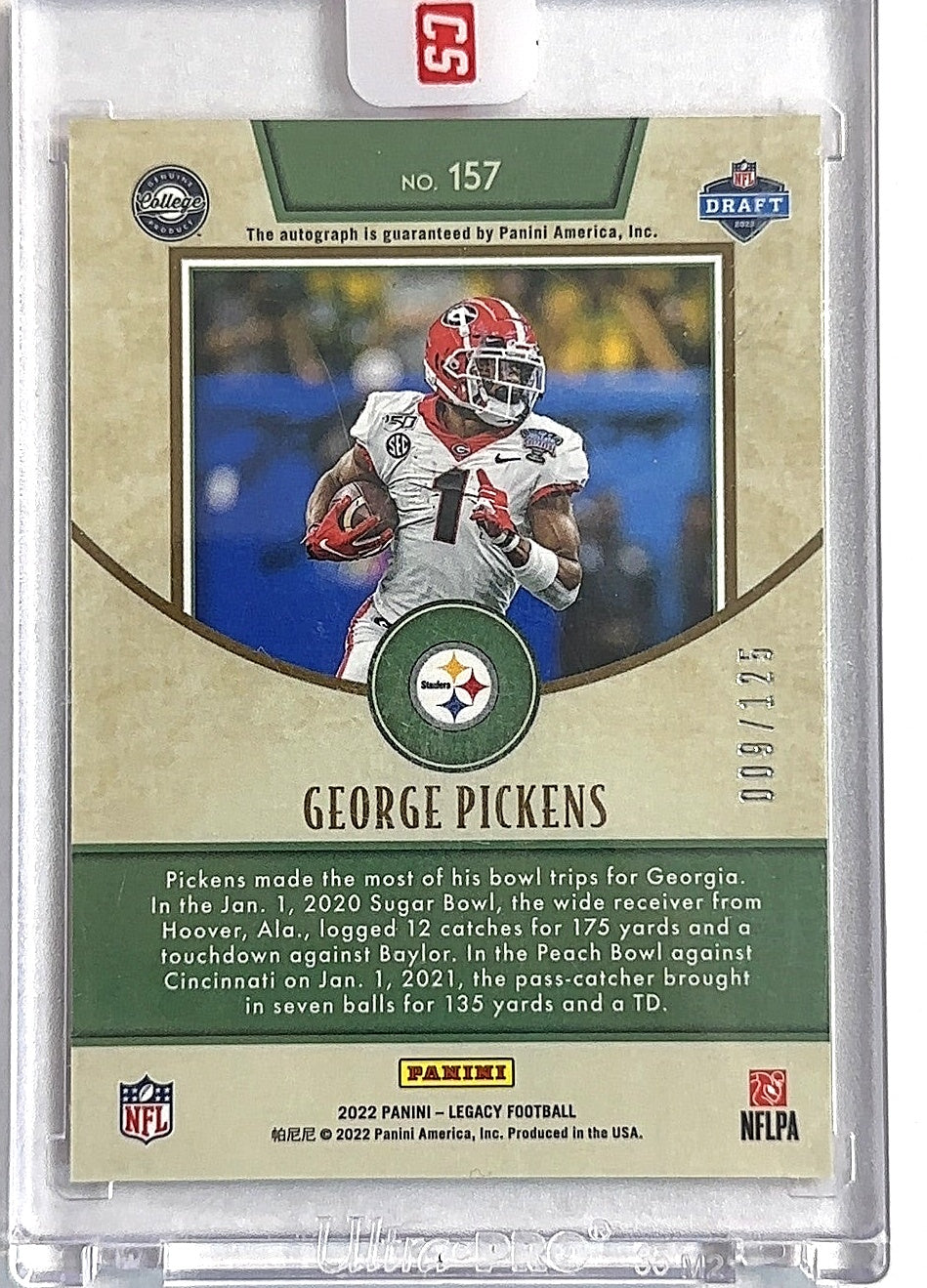 2022 Panini Legacy George Pickens [Premium Penmanship Orange] #157 — back