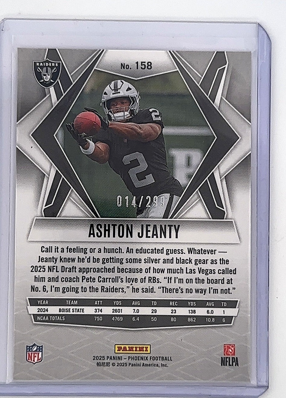 Ashton Jeanty Rookie 014/299 — back