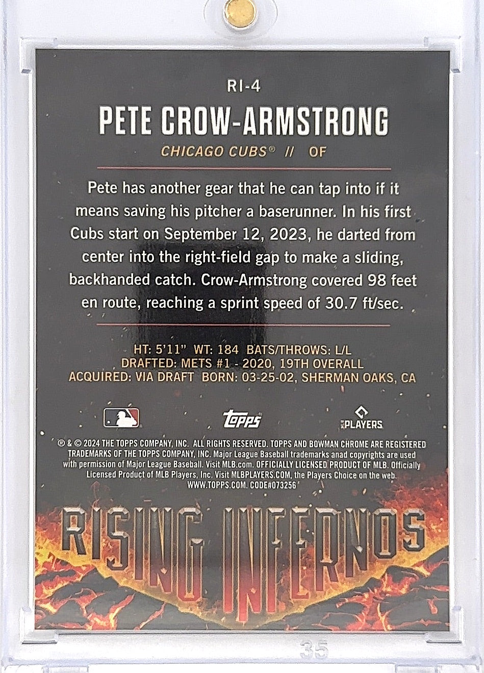 2024 Bowman Rising Inferno Pete Crow-Armstrong RC #RI-4 — back