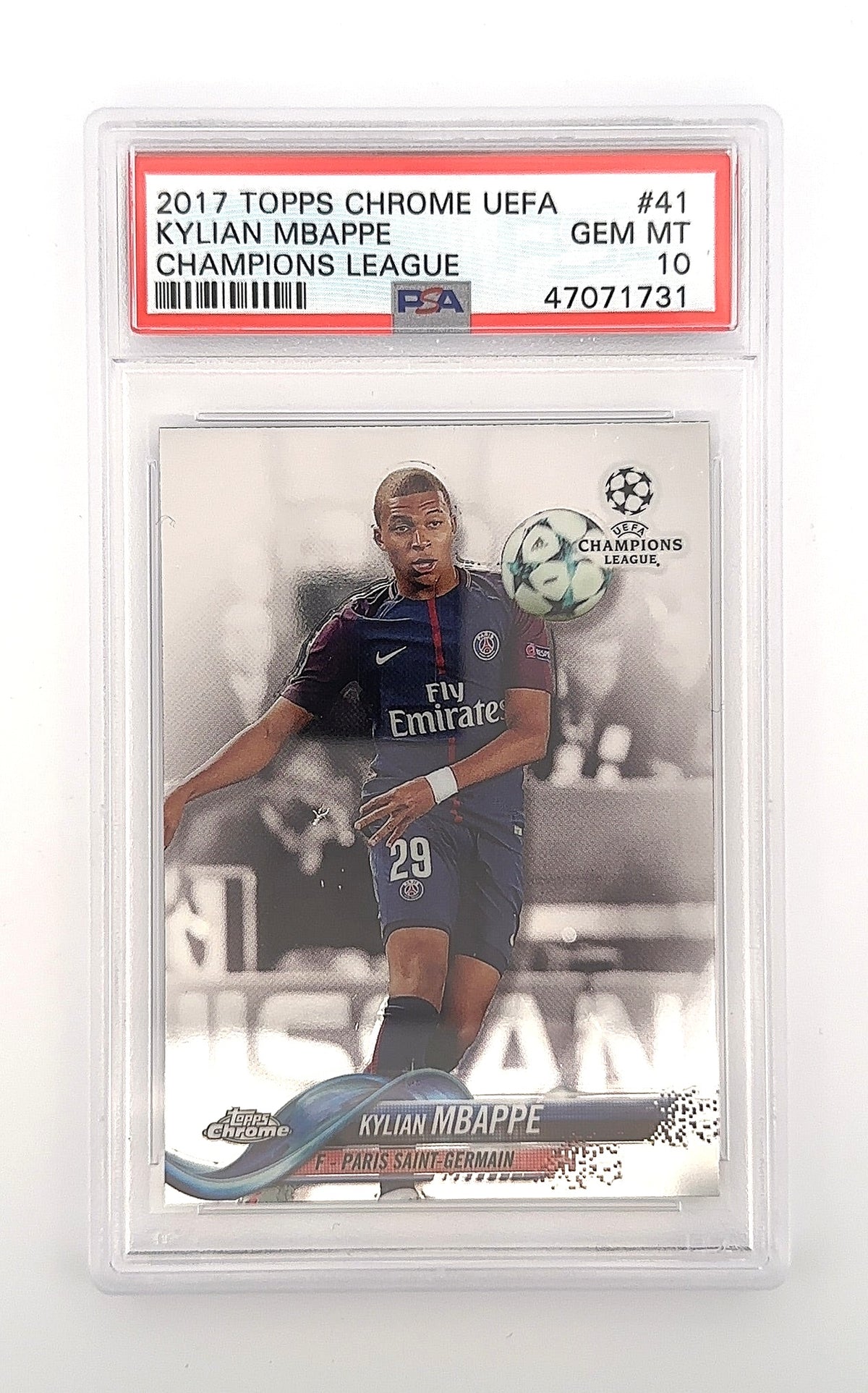 Kylian Mbappe 2017 Topps Chrome UEFA PSA GEM MT 10 — front