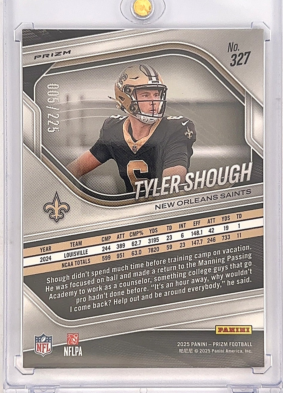 2025 Panini Prizm Tyler Shough [Purple Ice] #327 — back