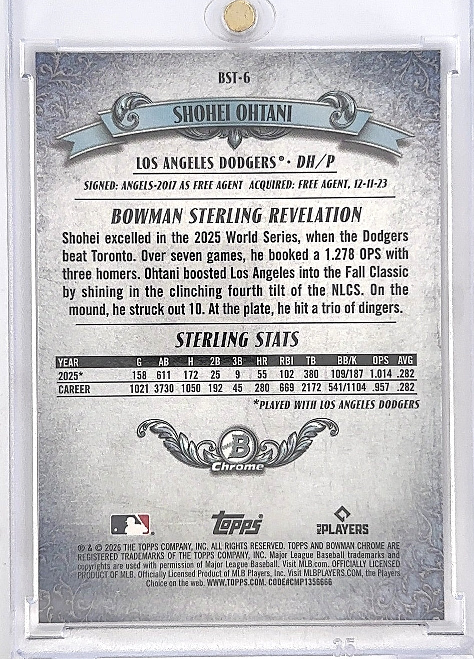 2026 Bowman Sterling Shohei Ohtani [Purple Mojo] #BST-6 — back