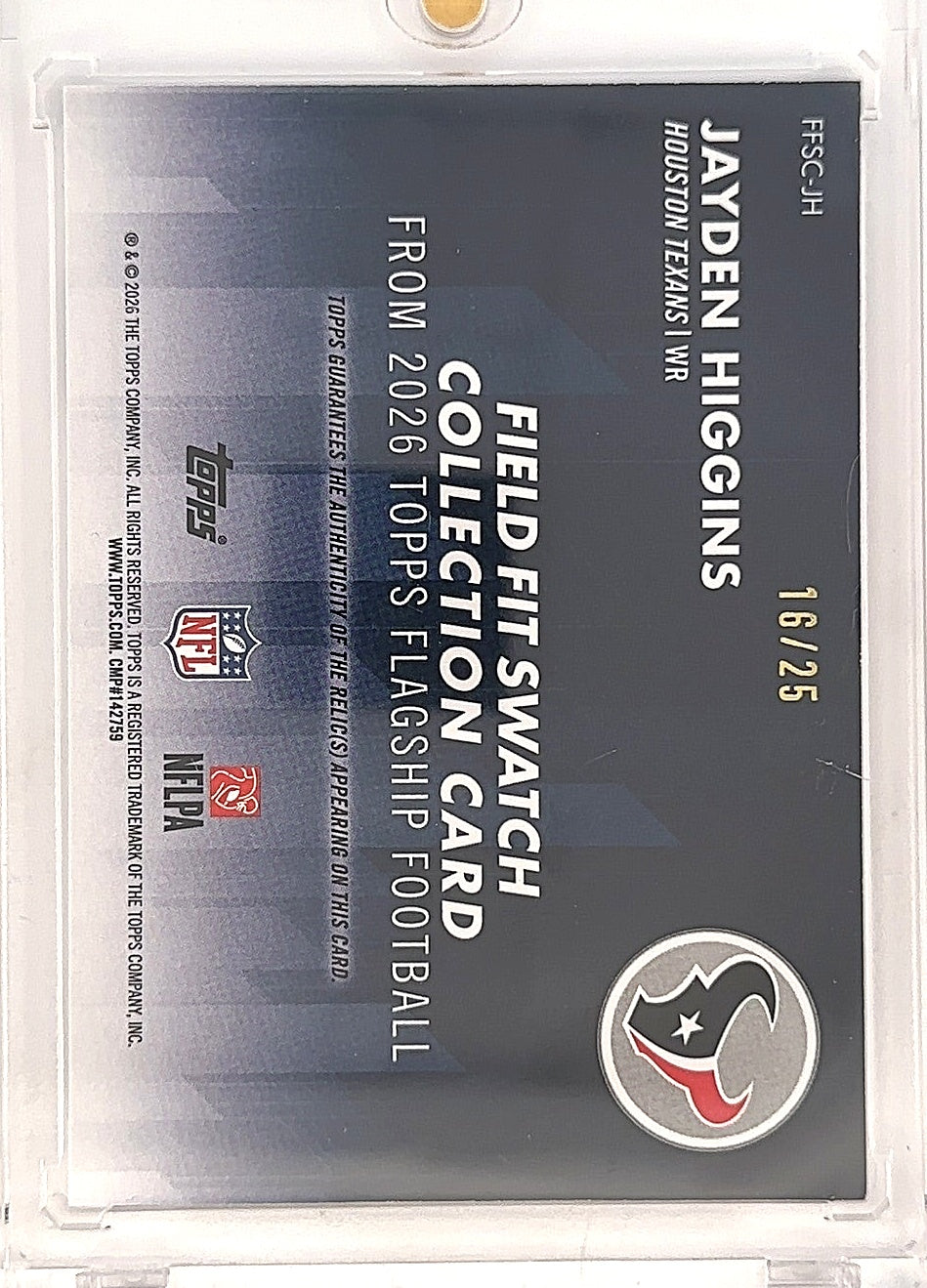 2026 Topps Flagship Field Fit Swatch Collection Jayden Higgins /25 [Red] #FFSC-JH — back