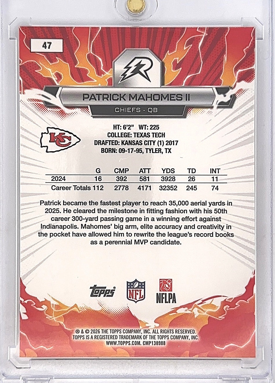 2025 Topps Resurgence Patrick Mahomes II /399 [Black White Surge] #47 — back