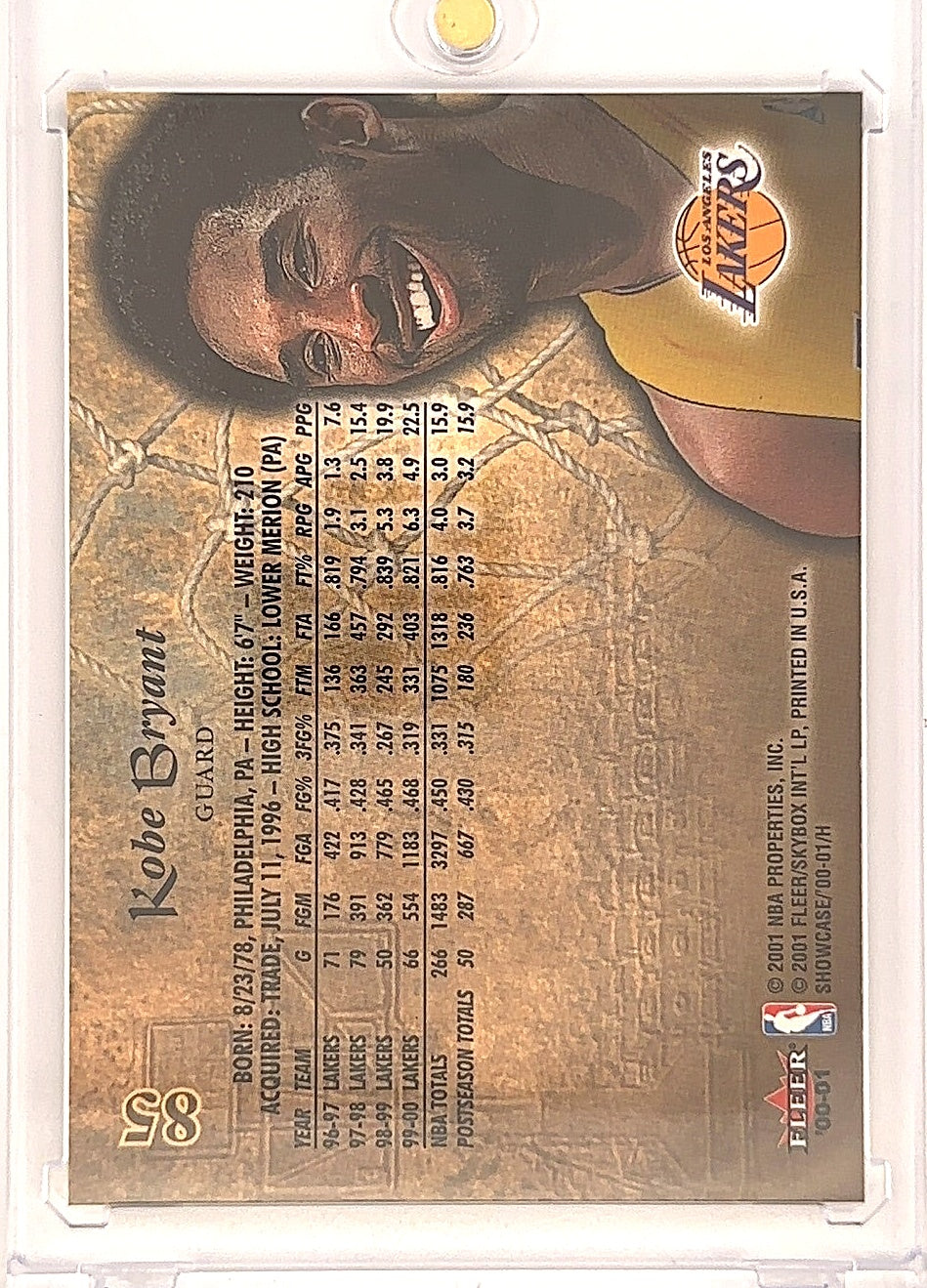2000 Fleer Showcase Kobe Bryant #85 — back