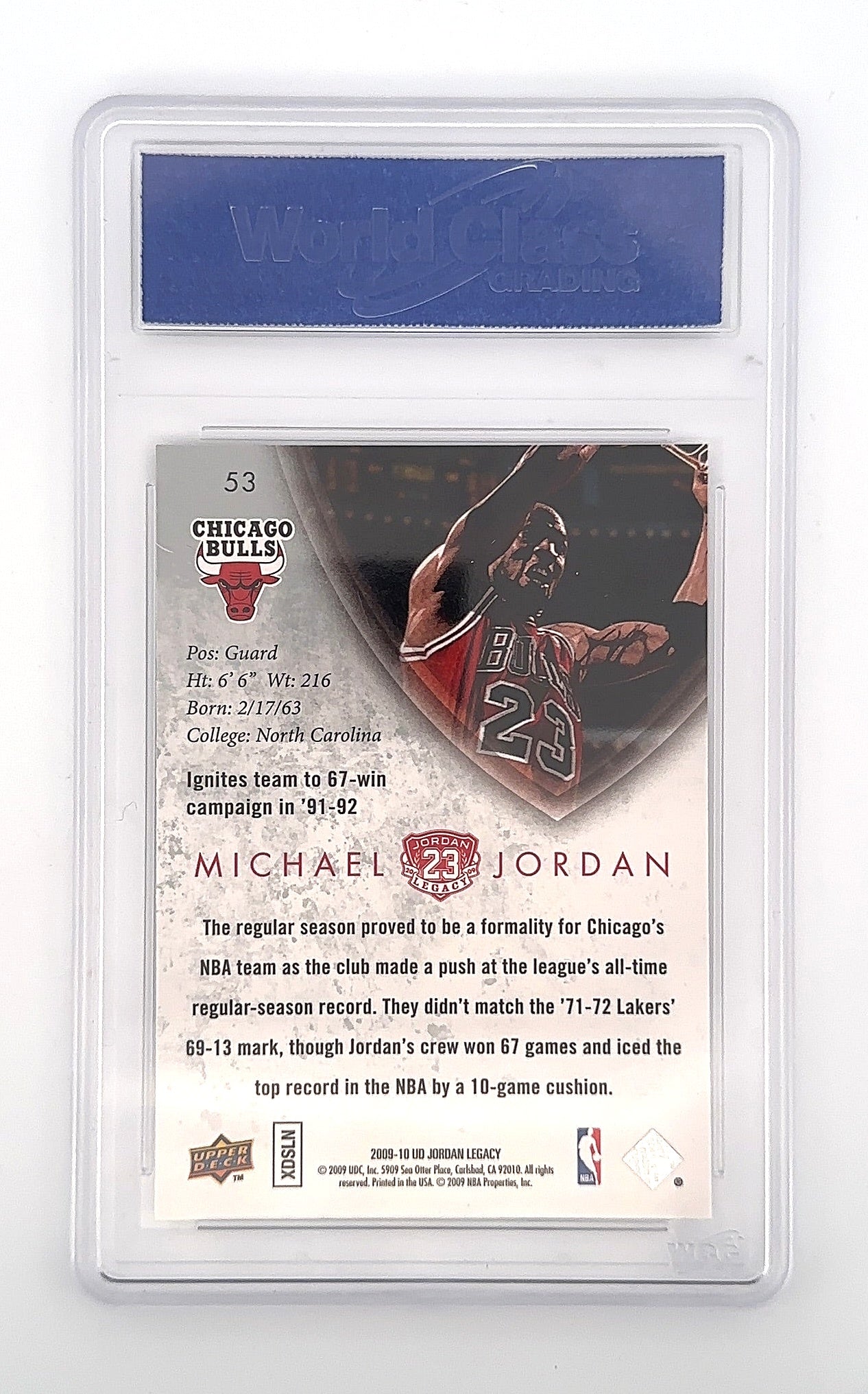 2009-10 Michael Jordan UD MJ LEGACY COLLECTION 67 Win Season #53 WCG 10 — back